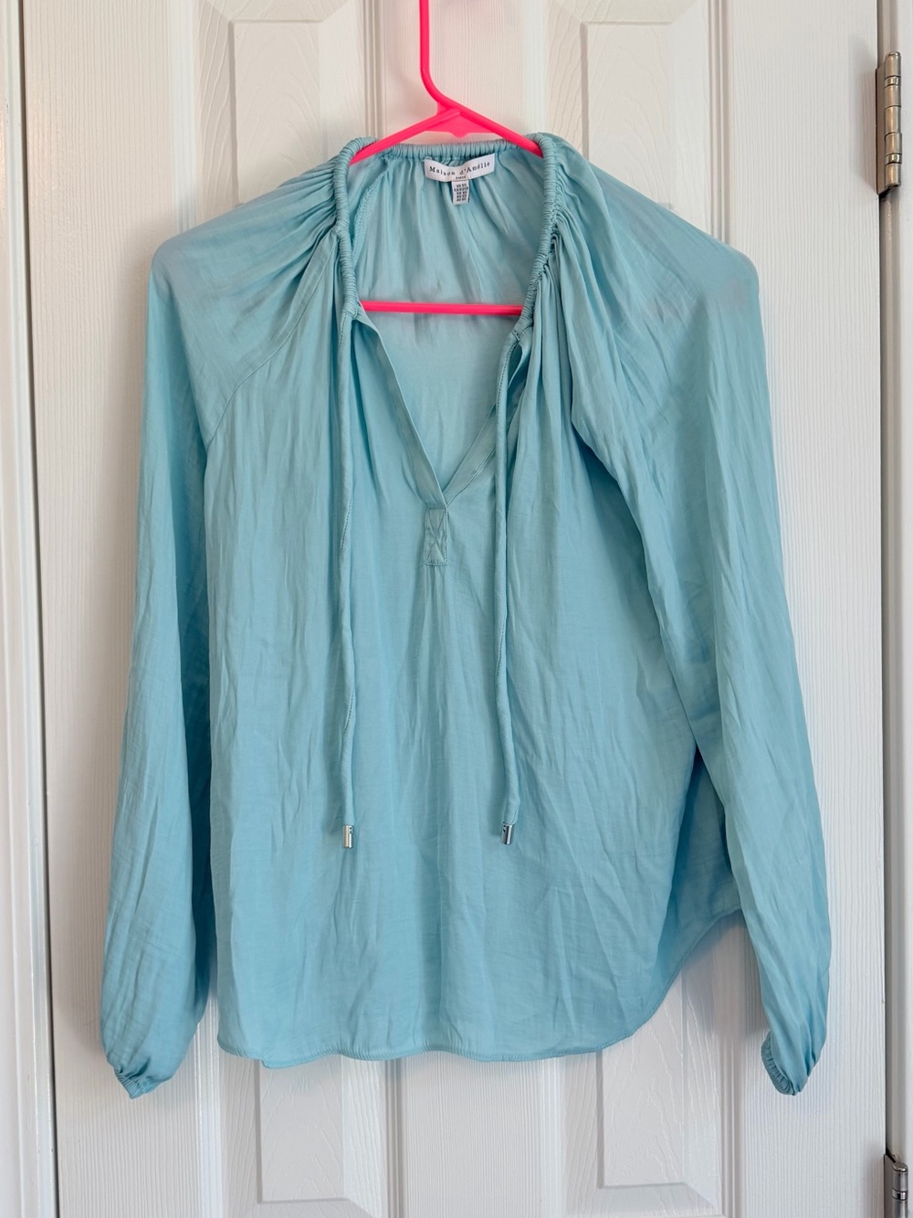 Madison D'Amelie Light Blue Tie-Neck Peasant Blouse